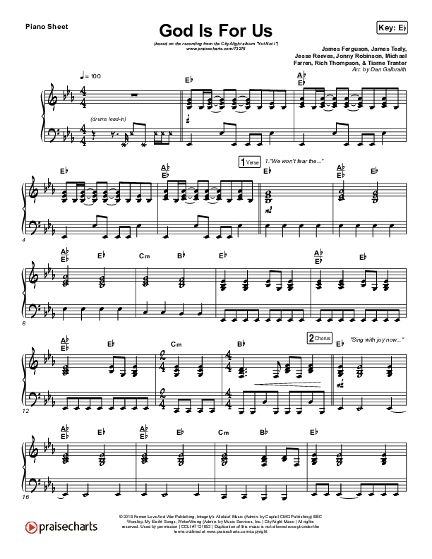 God Is For Us Piano Sheet (CityAlight)