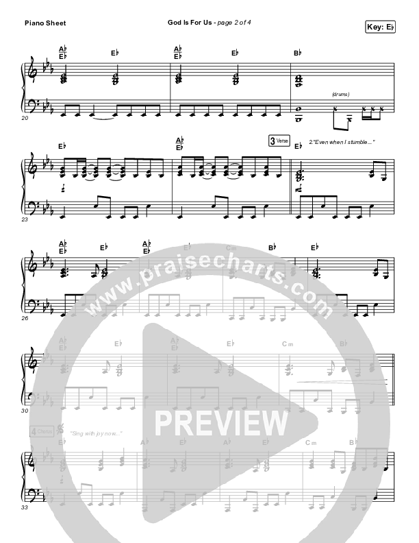 God Is For Us Piano Sheet (CityAlight)