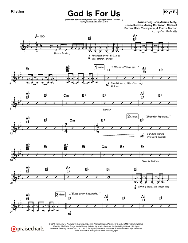 God Is For Us Rhythm Chart (CityAlight)