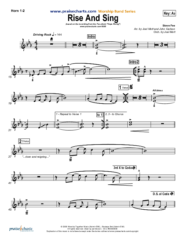 Rise And Sing French Horn 1/2 (FEE Band)