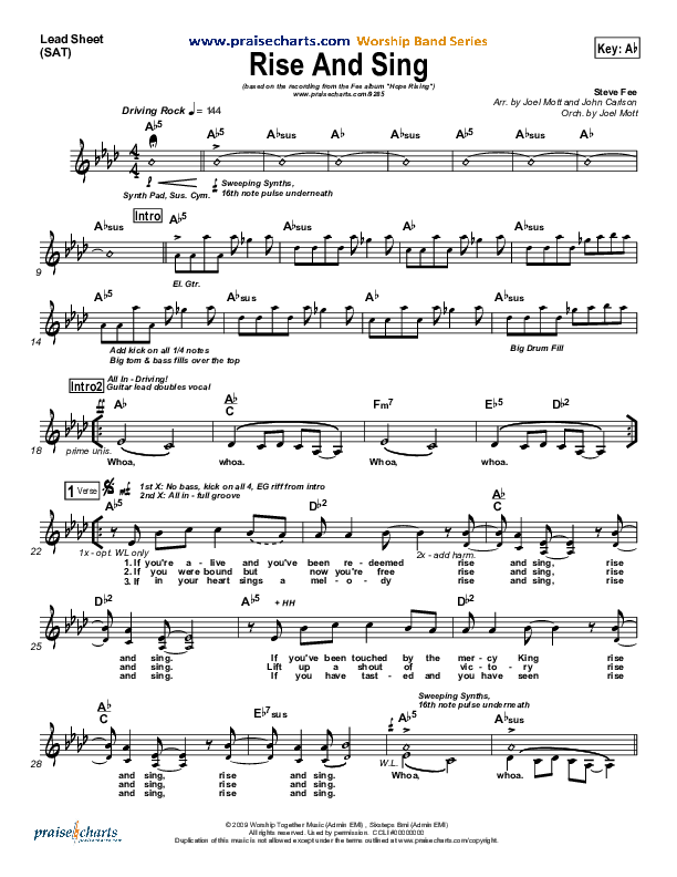 Rise And Sing Lead Sheet (FEE Band)