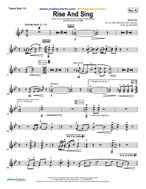 Rise And Sing Tenor Sax 1/2 (FEE Band)