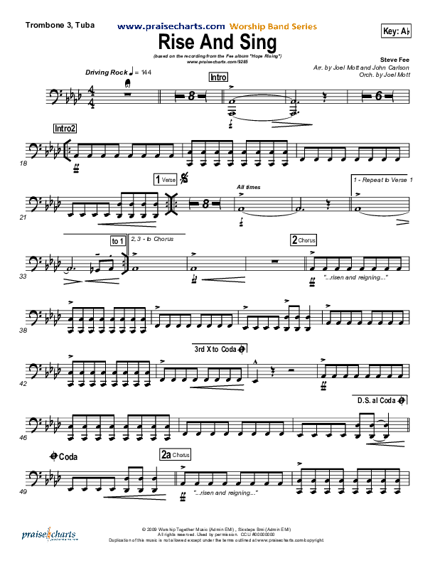 Rise And Sing Trombone 3/Tuba (FEE Band)