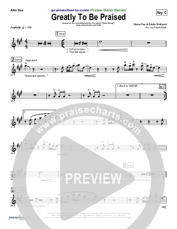 Greatly To Be Praised Alto Sax (FEE Band)