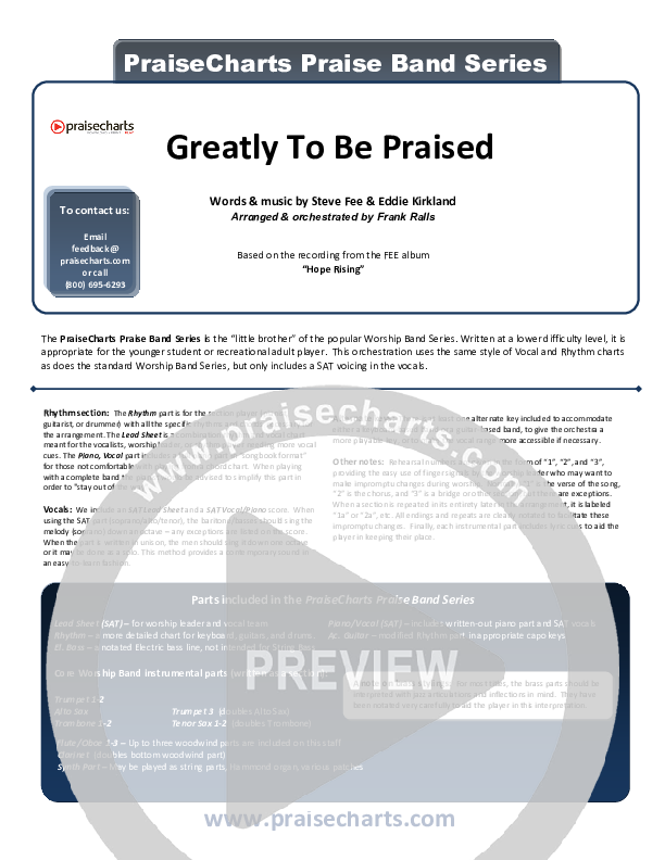 Greatly To Be Praised Cover Sheet (FEE Band)