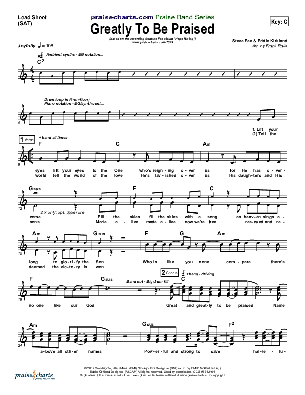 Greatly To Be Praised Lead Sheet (SAT) (FEE Band)
