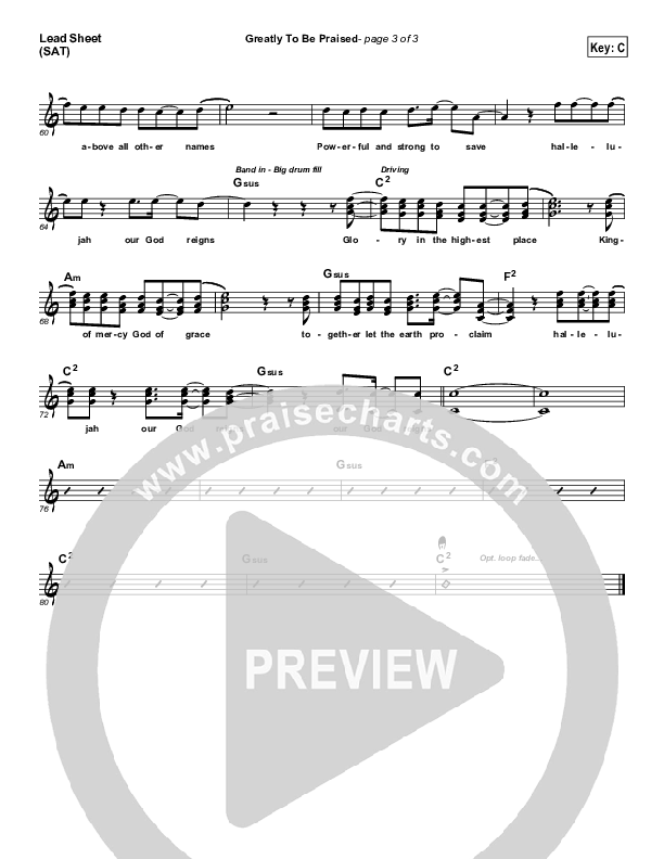 Greatly To Be Praised Lead Sheet (SAT) (FEE Band)