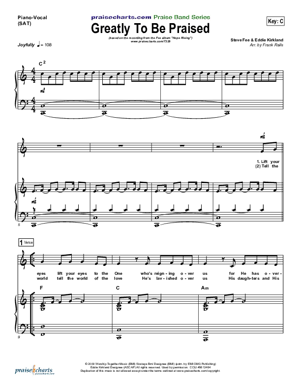 Greatly To Be Praised Piano/Vocal (SAT) (FEE Band)