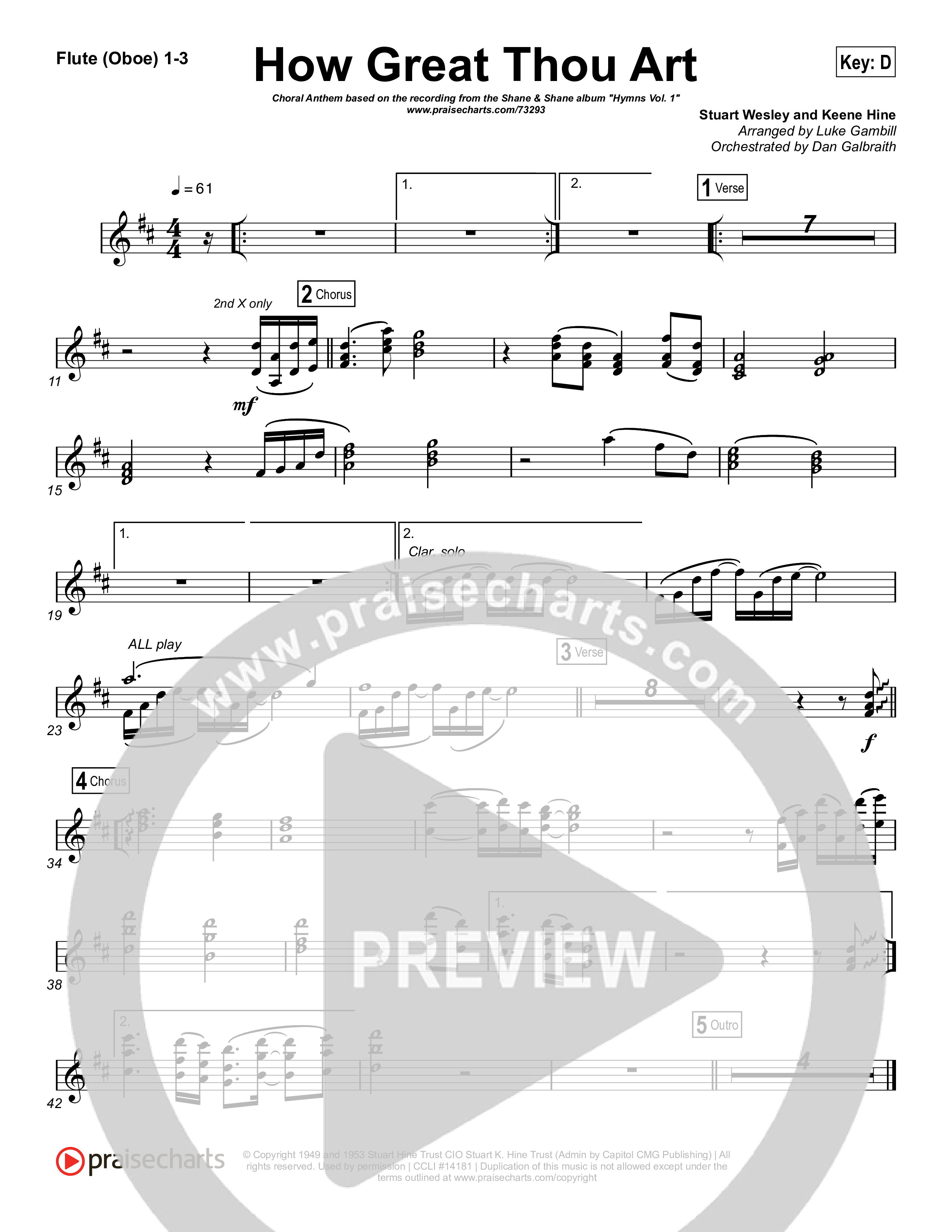 How Great Thou Art (Choral Anthem SATB) Flute/Oboe 1/2/3 (Shane & Shane / The Worship Initiative / Arr. Luke Gambill)