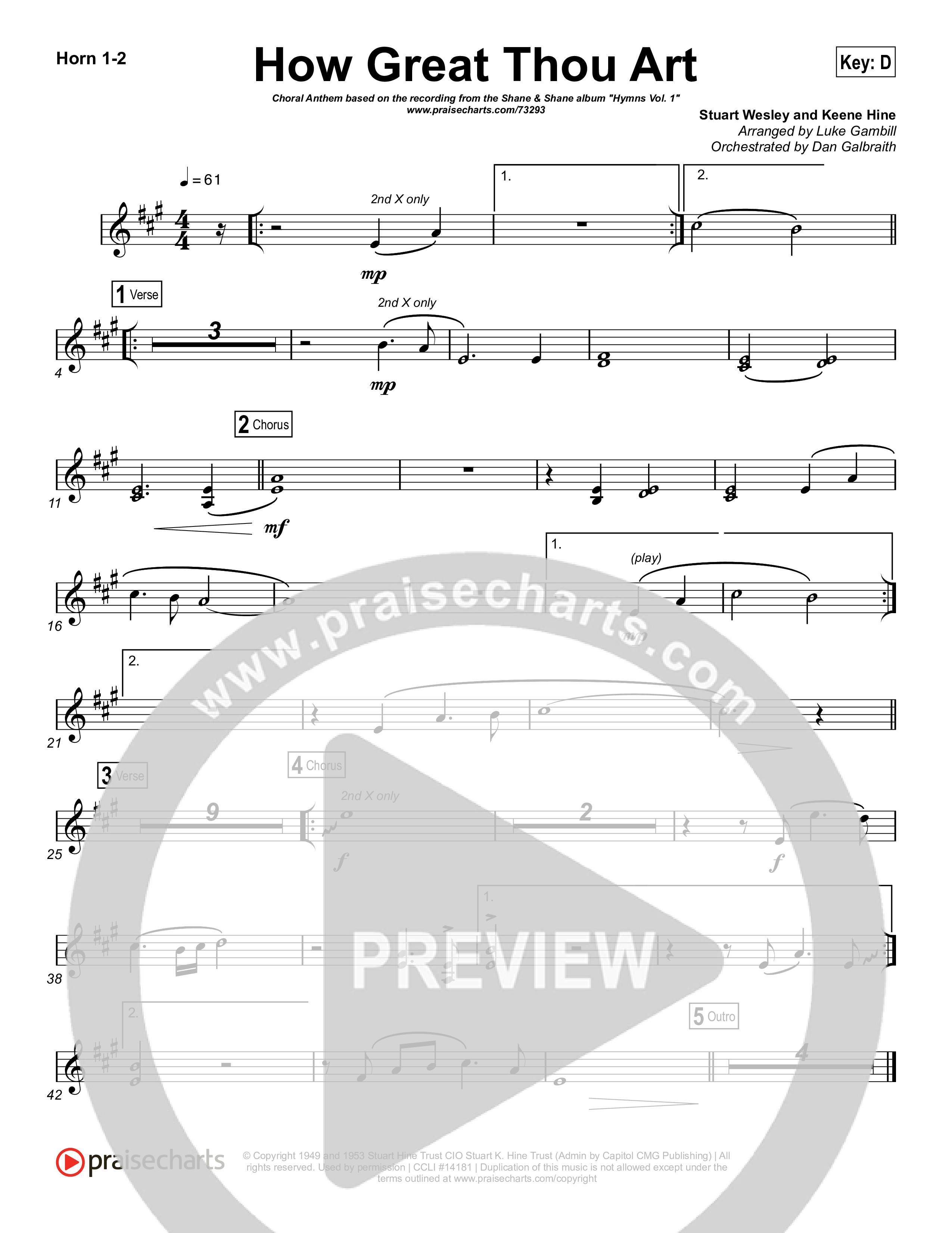How Great Thou Art (Choral Anthem SATB) French Horn 1/2 (Shane & Shane / The Worship Initiative / Arr. Luke Gambill)