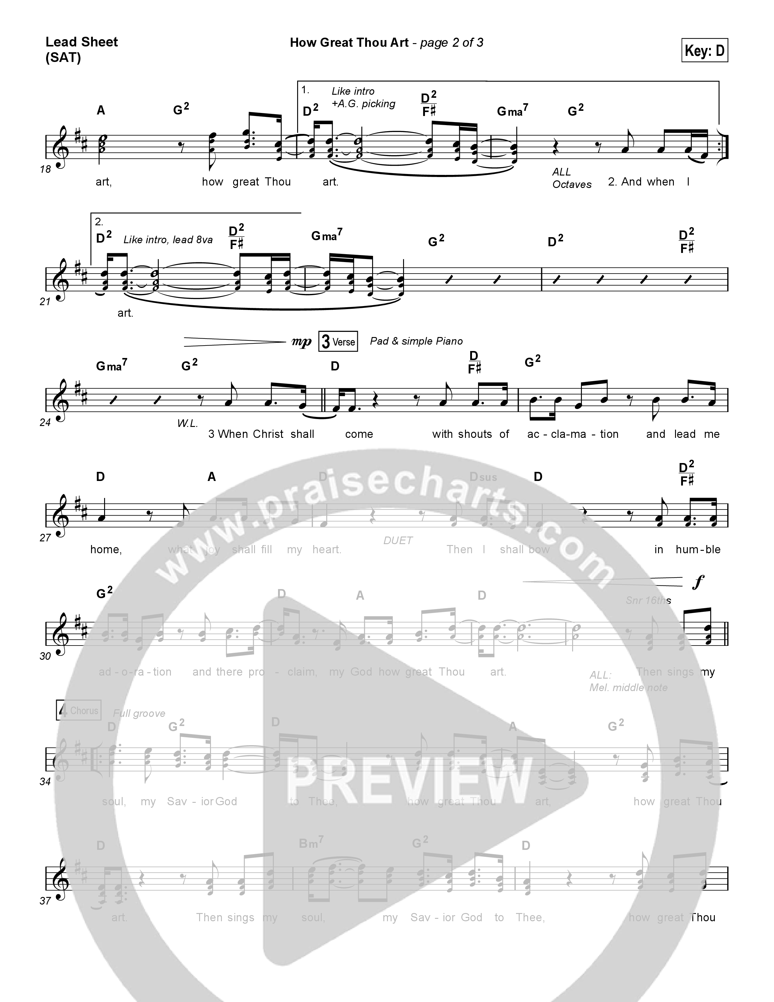 How Great Thou Art (Choral Anthem SATB) Lead Sheet (SAT) (Shane & Shane / The Worship Initiative / Arr. Luke Gambill)