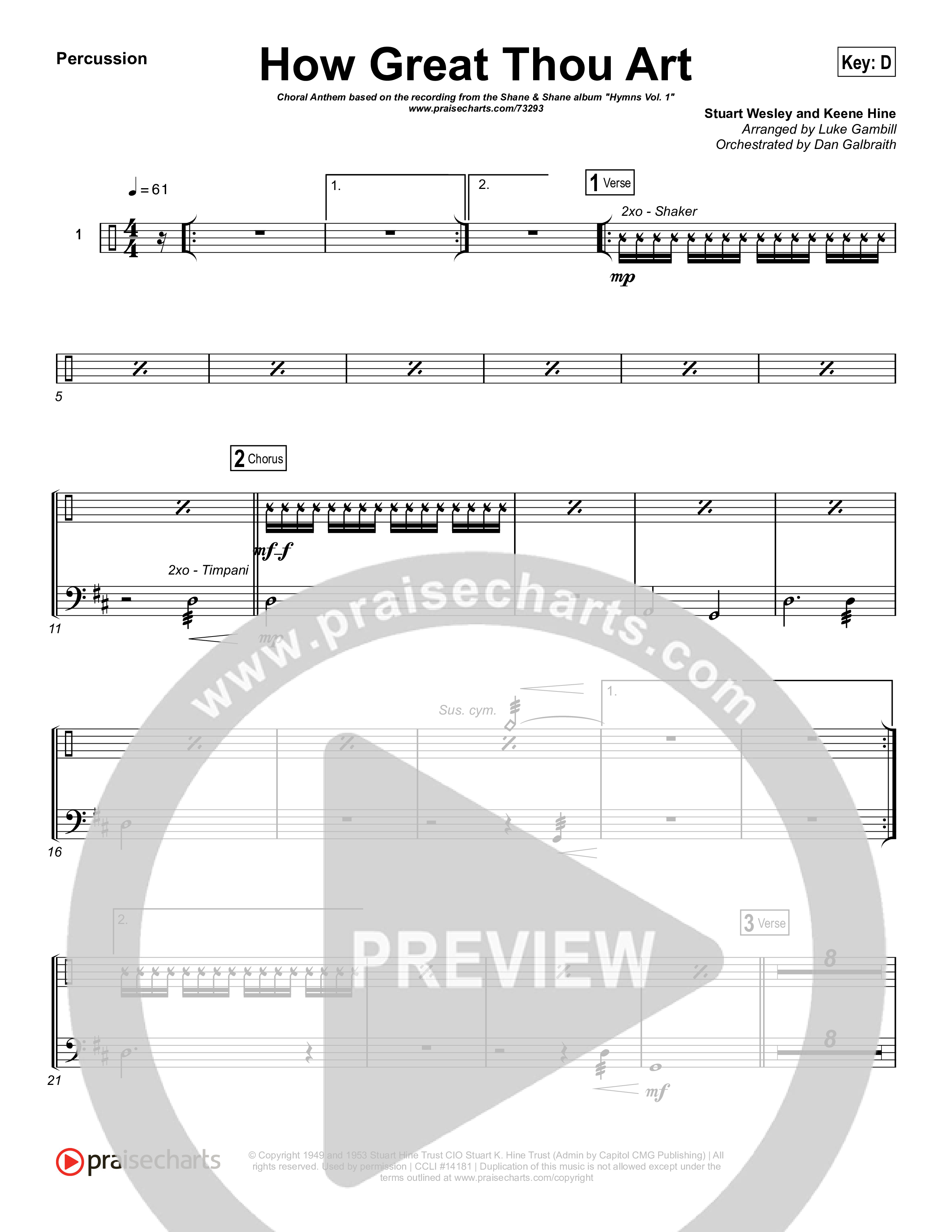 How Great Thou Art (Choral Anthem SATB) Percussion (Shane & Shane / The Worship Initiative / Arr. Luke Gambill)