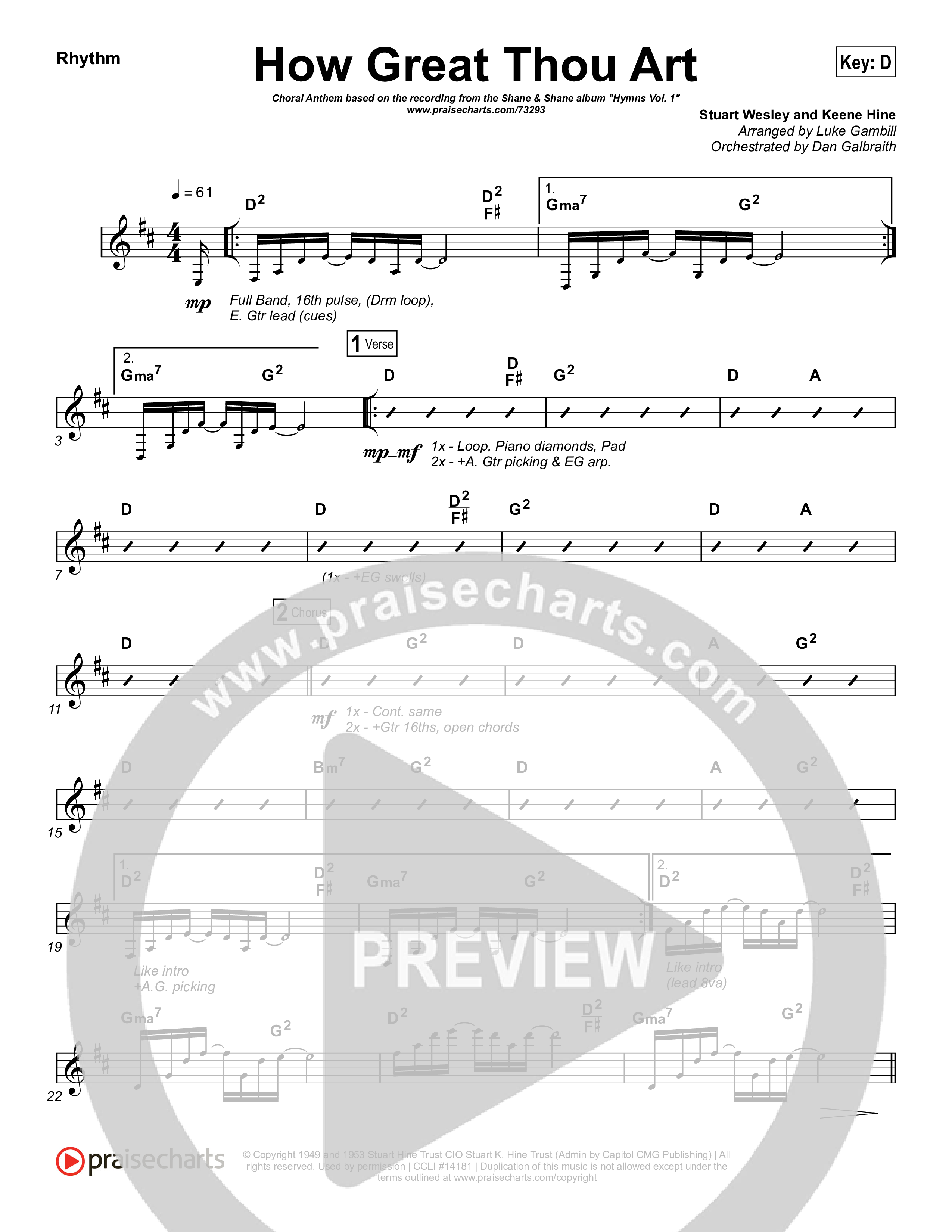 How Great Thou Art (Choral Anthem SATB) Rhythm Chart (Shane & Shane / The Worship Initiative / Arr. Luke Gambill)