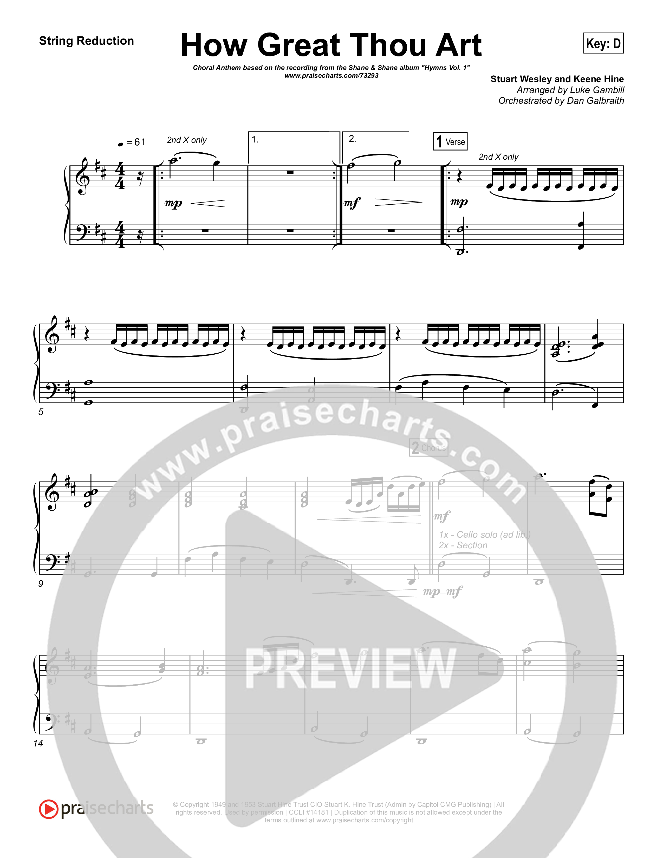 How Great Thou Art (Choral Anthem SATB) String Reduction (Shane & Shane / The Worship Initiative / Arr. Luke Gambill)
