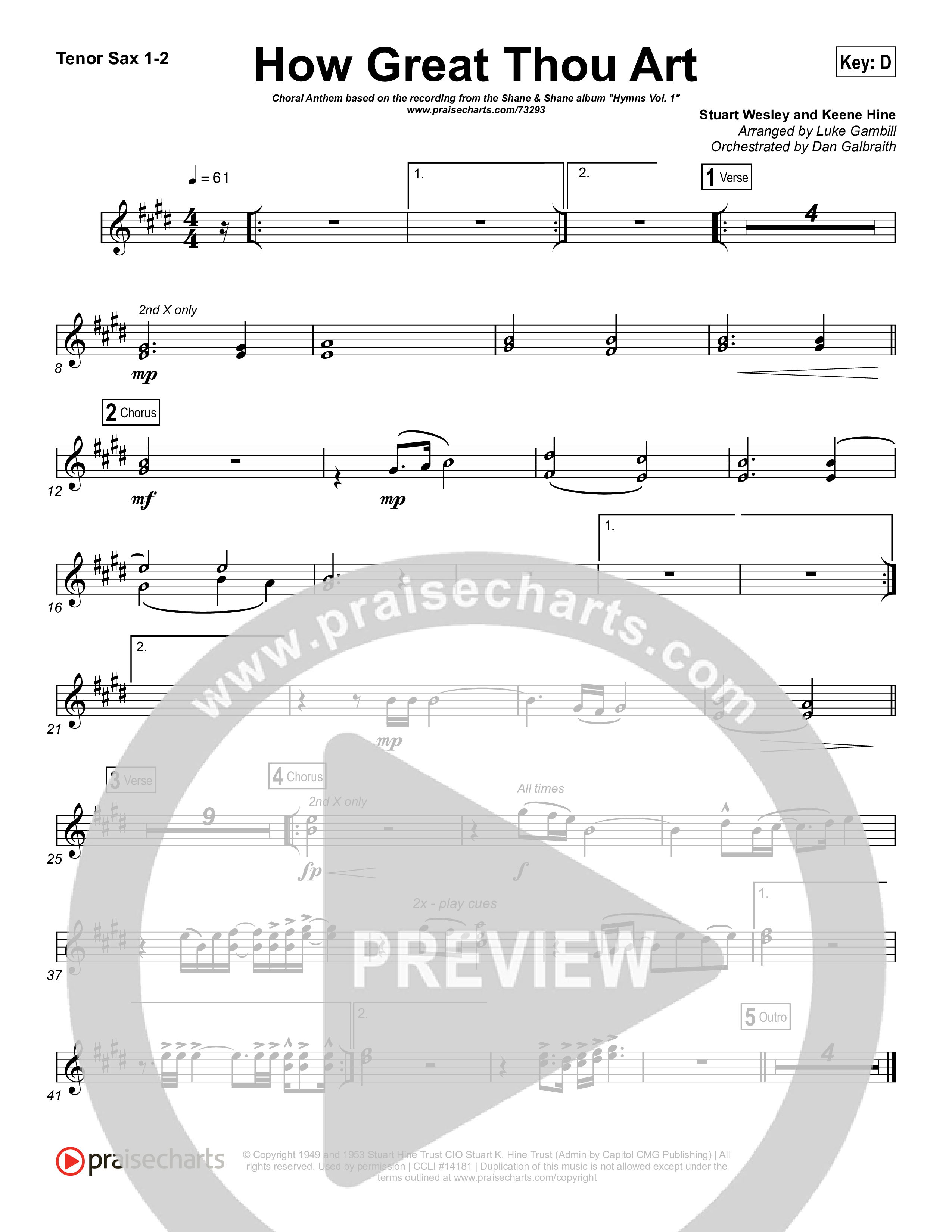 How Great Thou Art (Choral Anthem SATB) Tenor Sax 1/2 (Shane & Shane / The Worship Initiative / Arr. Luke Gambill)