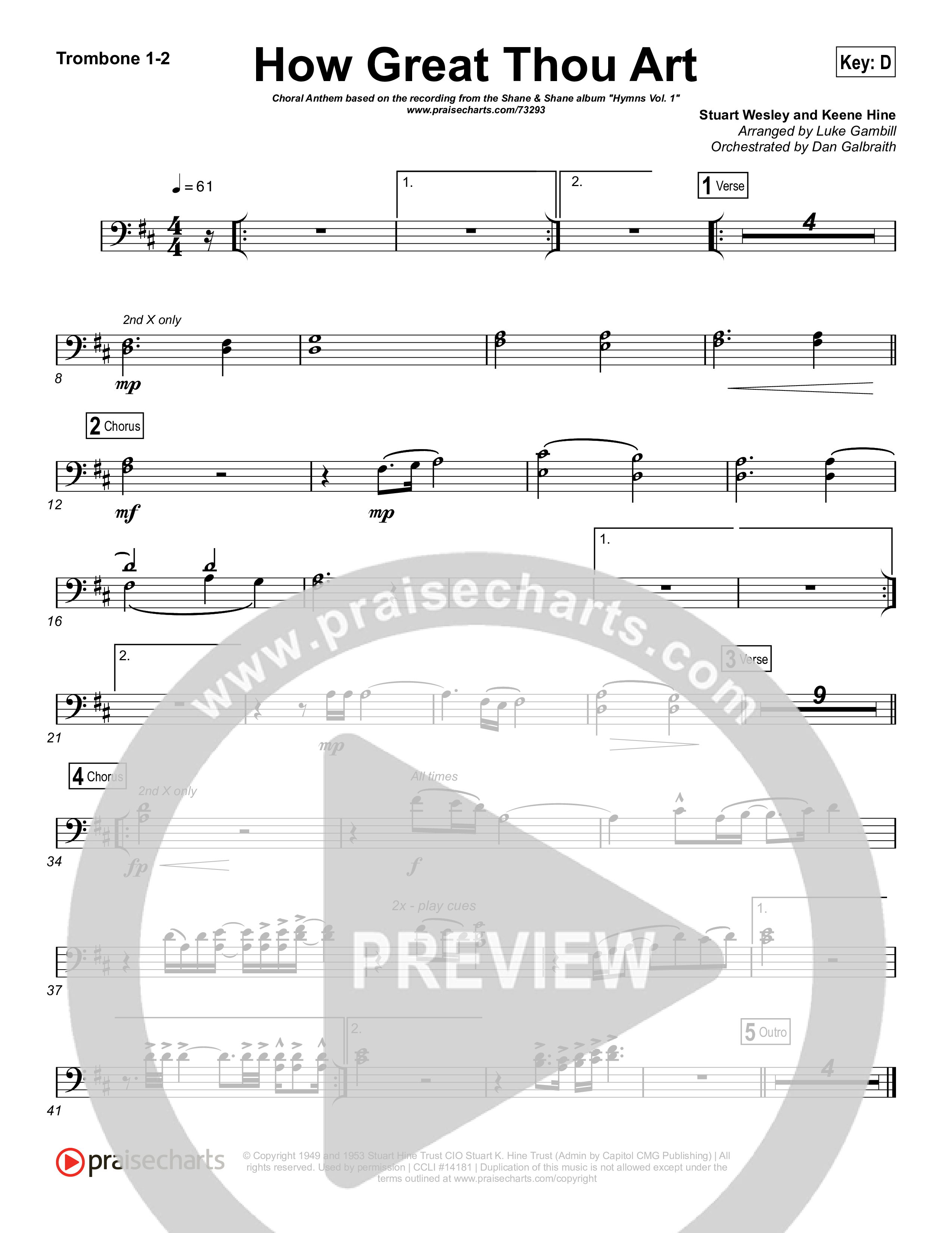 How Great Thou Art (Choral Anthem SATB) Trombone 1/2 (Shane & Shane / The Worship Initiative / Arr. Luke Gambill)