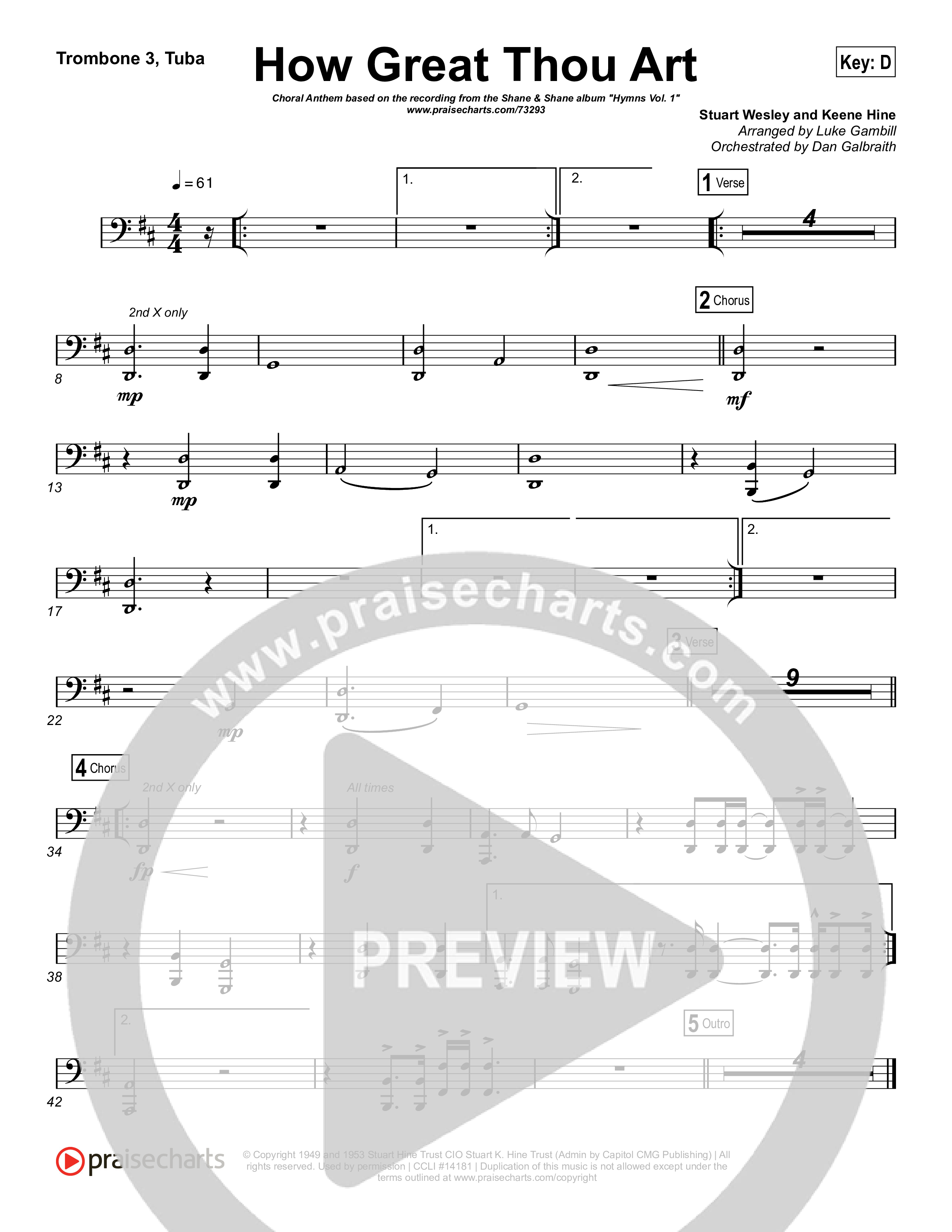 How Great Thou Art (Choral Anthem SATB) Trombone 3/Tuba (Shane & Shane / The Worship Initiative / Arr. Luke Gambill)
