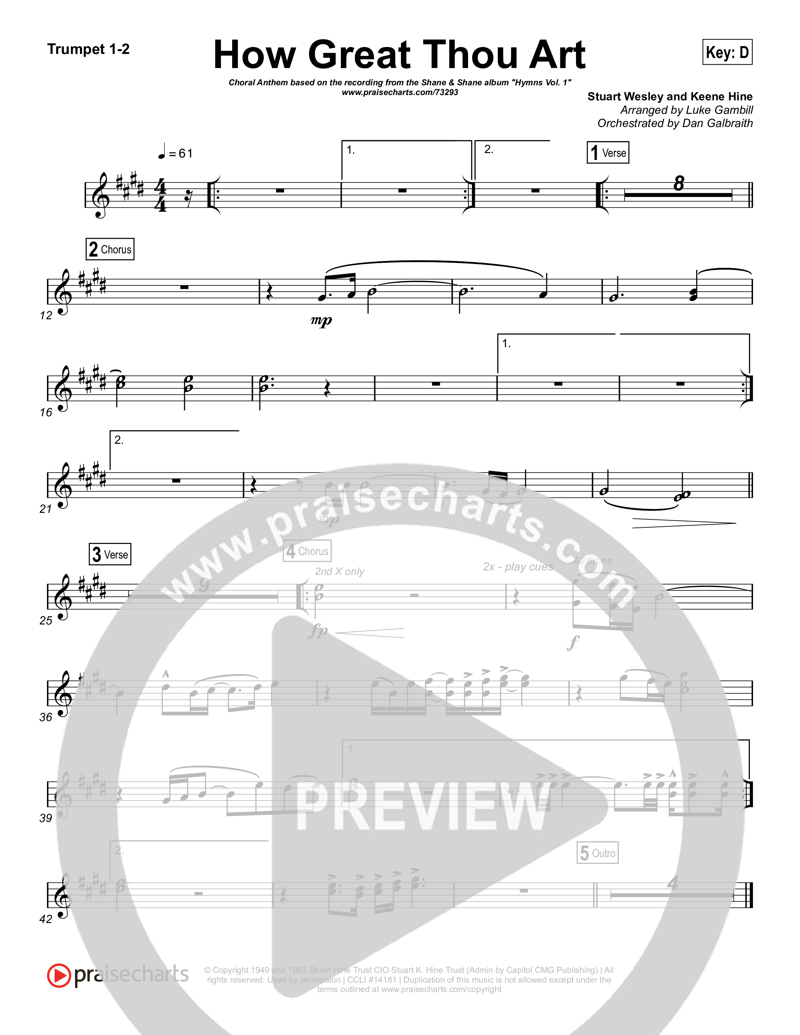 How Great Thou Art (Choral Anthem SATB) Trumpet 1,2 (Shane & Shane / The Worship Initiative / Arr. Luke Gambill)