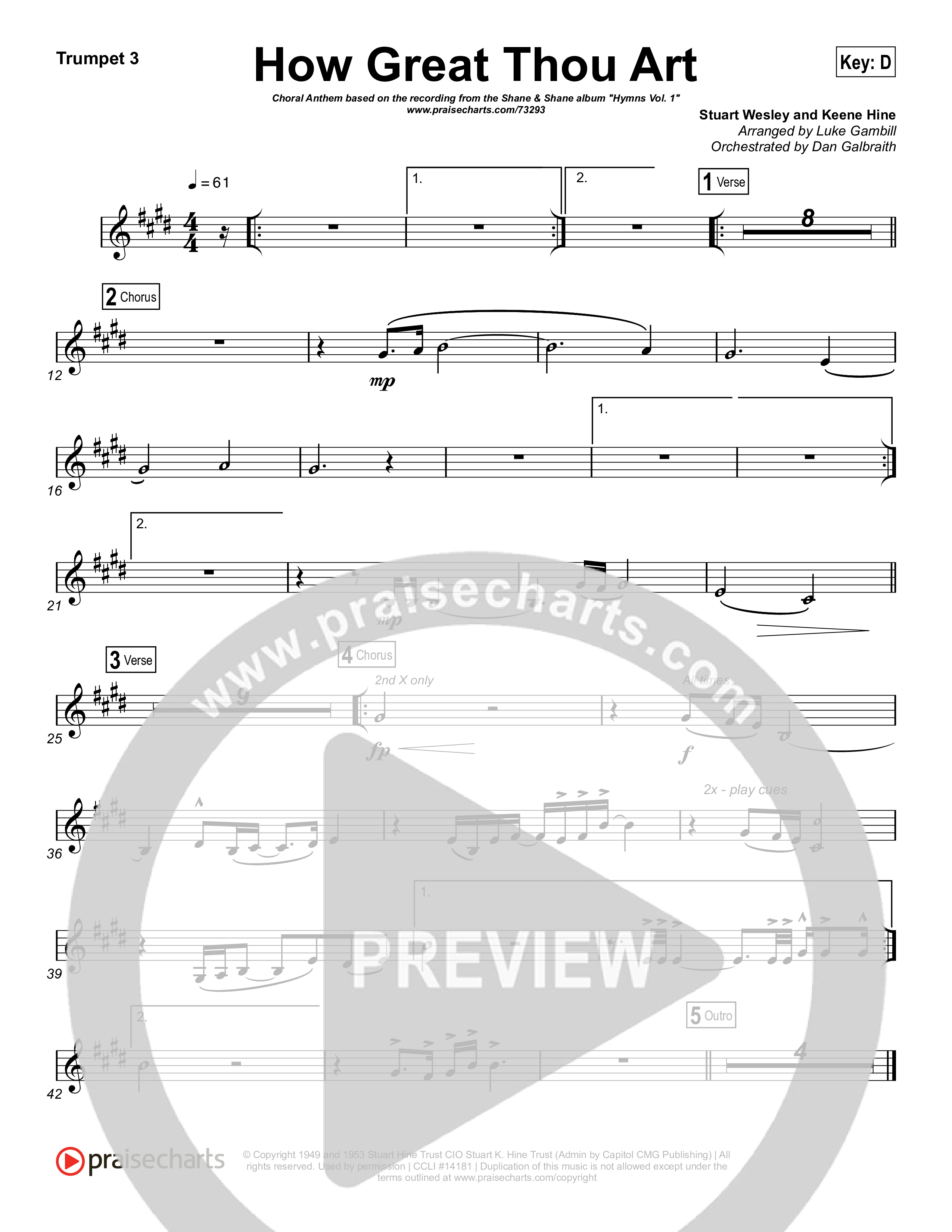 How Great Thou Art (Choral Anthem SATB) Trumpet 3 (Shane & Shane / The Worship Initiative / Arr. Luke Gambill)