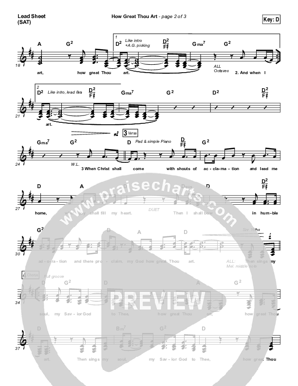 How Great Thou Art (Choral Anthem SATB) Lead Sheet (SAT) (Shane & Shane / The Worship Initiative / Arr. Luke Gambill)