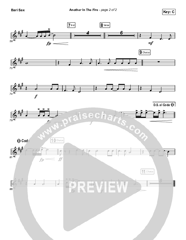 Another In The Fire (Choral Anthem SATB) Bari Sax (Hillsong UNITED / Arr. Luke Gambill)
