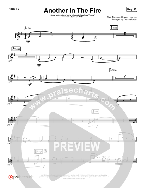 Another In The Fire (Choral Anthem SATB) French Horn 1/2 (Hillsong UNITED / Arr. Luke Gambill)