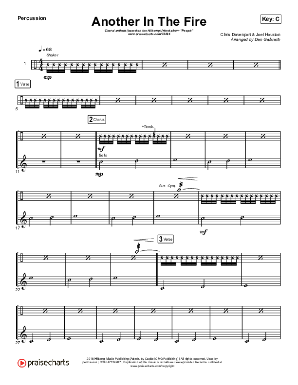 Another In The Fire (Choral Anthem SATB) Percussion (Hillsong UNITED / Arr. Luke Gambill)