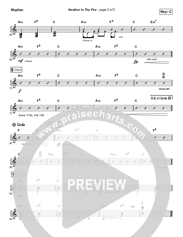 Another In The Fire (Choral Anthem SATB) Rhythm Chart (Hillsong UNITED / Arr. Luke Gambill)
