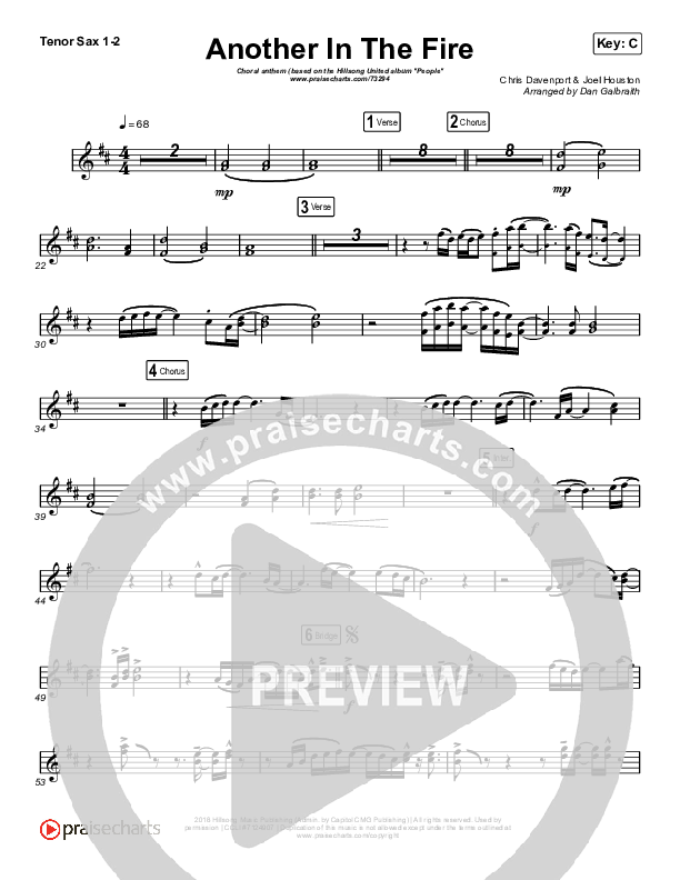 Another In The Fire (Choral Anthem SATB) Tenor Sax 1/2 (Hillsong UNITED / Arr. Luke Gambill)