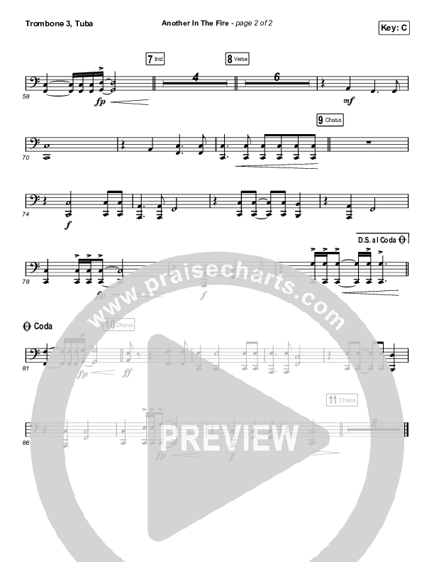 Another In The Fire (Choral Anthem SATB) Trombone 3/Tuba (Hillsong UNITED / Arr. Luke Gambill)