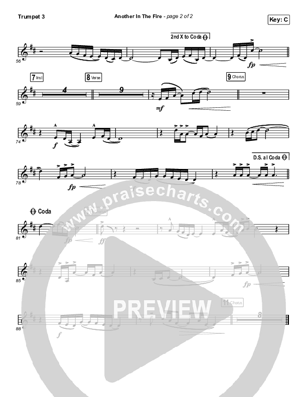 Another In The Fire (Choral Anthem SATB) Trumpet 3 (Hillsong UNITED / Arr. Luke Gambill)