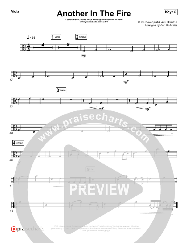 Another In The Fire (Choral Anthem SATB) Viola (Hillsong UNITED / Arr. Luke Gambill)