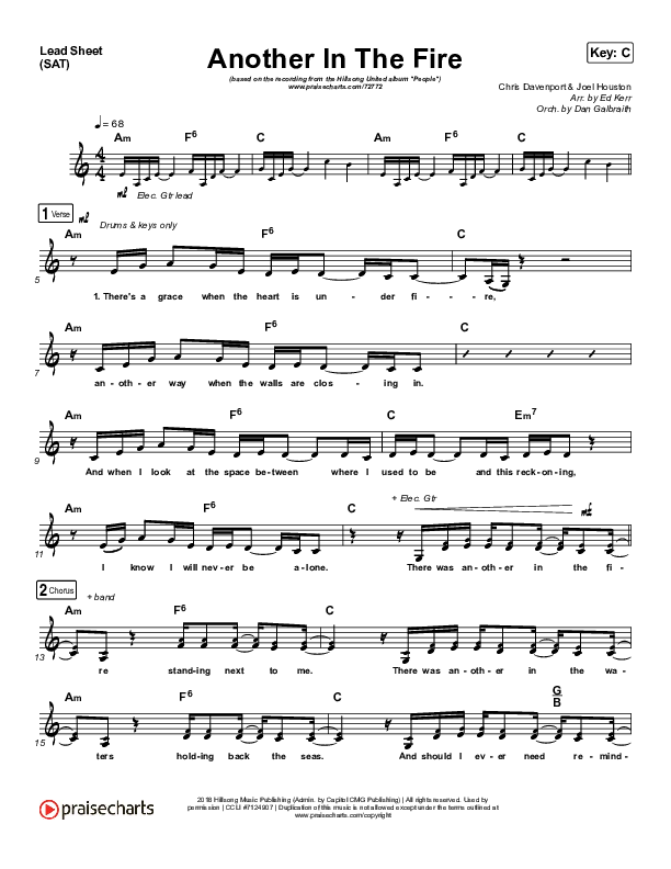 Another In The Fire (Choral Anthem SATB) Lead Sheet (SAT) (Hillsong UNITED / Arr. Luke Gambill)