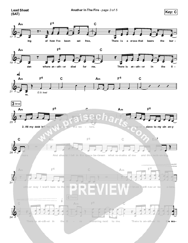 Another In The Fire (Choral Anthem SATB) Lead Sheet (SAT) (Hillsong UNITED / Arr. Luke Gambill)