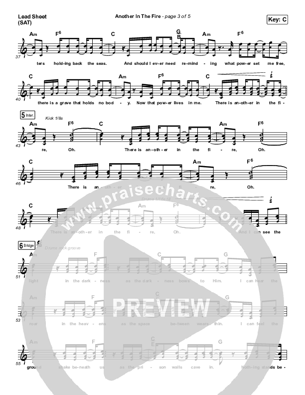 Another In The Fire (Choral Anthem SATB) Lead Sheet (SAT) (Hillsong UNITED / Arr. Luke Gambill)