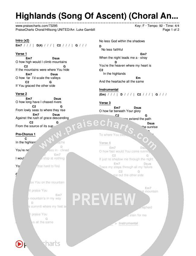 Highlands (Song Of Ascent) (Choral Anthem SATB) Chords & Lyrics (Hillsong UNITED / Arr. Luke Gambill)