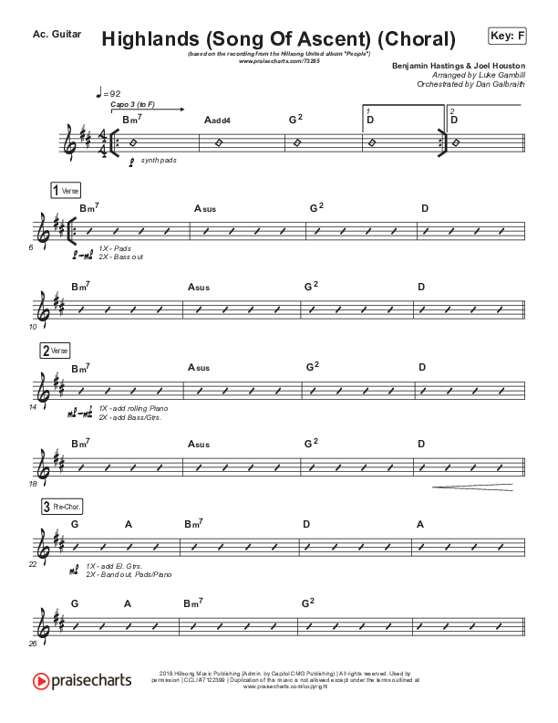 Highlands (Song Of Ascent) (Choral Anthem SATB) Acoustic Guitar (Hillsong UNITED / Arr. Luke Gambill)