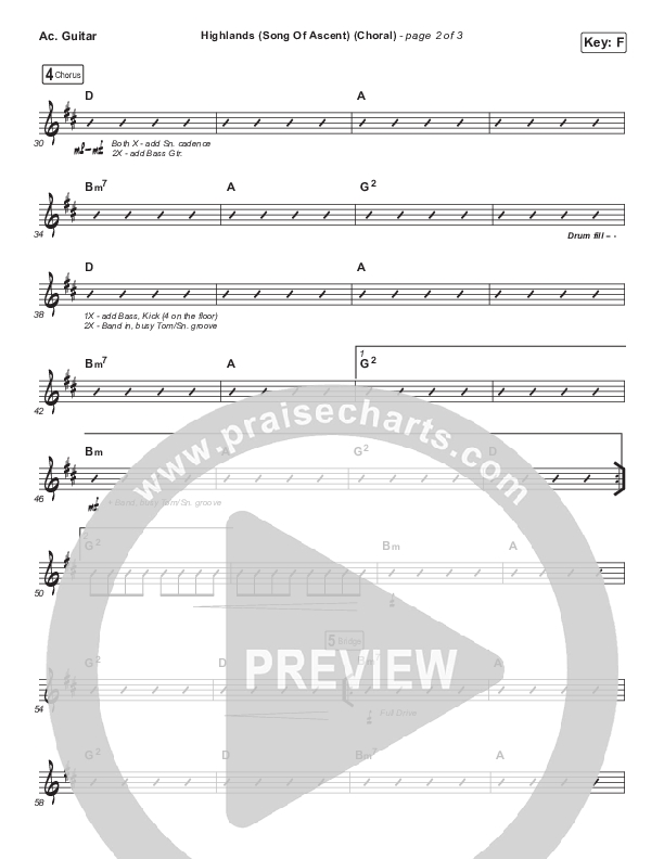 Highlands (Song Of Ascent) (Choral Anthem SATB) Acoustic Guitar (Hillsong UNITED / Arr. Luke Gambill)