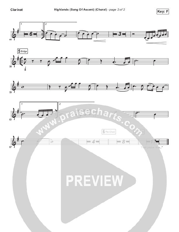Highlands (Song Of Ascent) (Choral Anthem SATB) Clarinet (Hillsong UNITED / Arr. Luke Gambill)