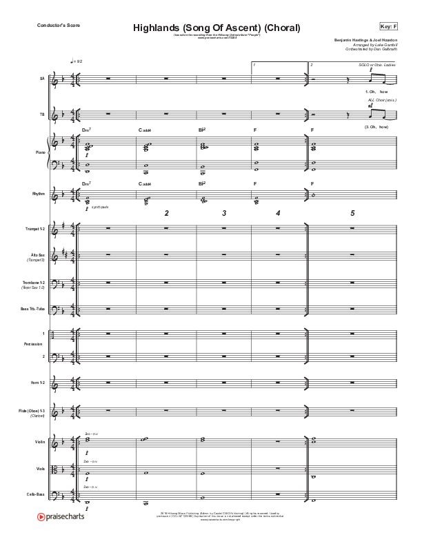 Highlands (Song Of Ascent) (Choral Anthem SATB) Conductor's Score (Hillsong UNITED / Arr. Luke Gambill)