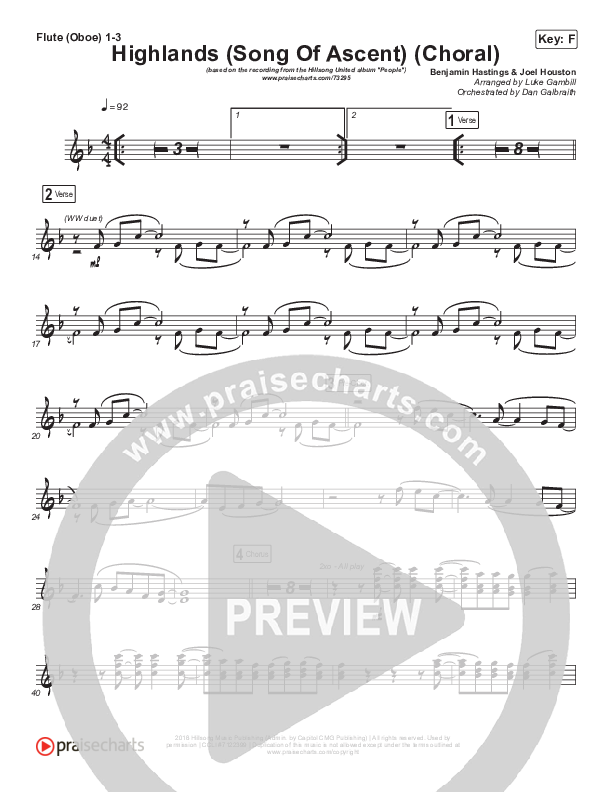 Highlands (Song Of Ascent) (Choral Anthem SATB) Flute/Oboe 1/2/3 (Hillsong UNITED / Arr. Luke Gambill)