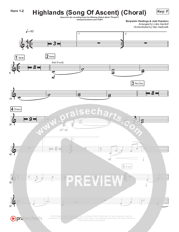 Highlands (Song Of Ascent) (Choral Anthem SATB) French Horn 1/2 (Hillsong UNITED / Arr. Luke Gambill)
