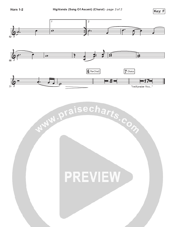 Highlands (Song Of Ascent) (Choral Anthem SATB) French Horn 1/2 (Hillsong UNITED / Arr. Luke Gambill)