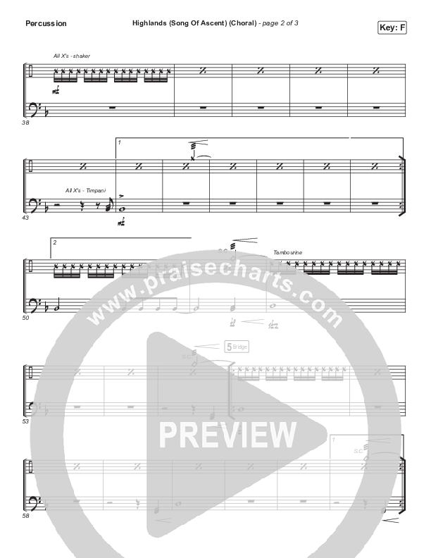 Highlands (Song Of Ascent) (Choral Anthem SATB) Percussion (Hillsong UNITED / Arr. Luke Gambill)