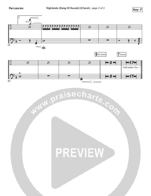 Highlands (Song Of Ascent) (Choral Anthem SATB) Percussion (Hillsong UNITED / Arr. Luke Gambill)