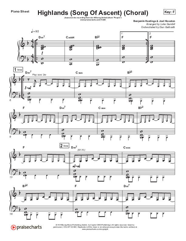 Highlands (Song Of Ascent) (Choral Anthem SATB) Piano Sheet (Hillsong UNITED / Arr. Luke Gambill)