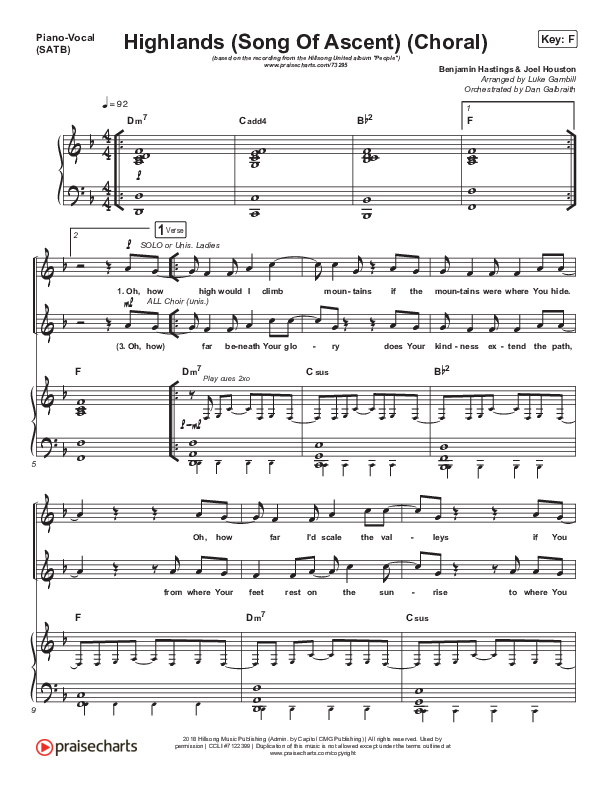 Highlands (Song Of Ascent) (Choral Anthem SATB) Piano/Vocal (SATB) (Hillsong UNITED / Arr. Luke Gambill)