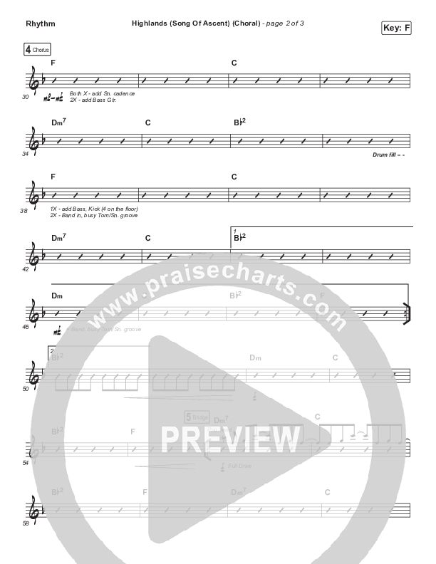 Highlands (Song Of Ascent) (Choral Anthem SATB) Rhythm Chart (Hillsong UNITED / Arr. Luke Gambill)
