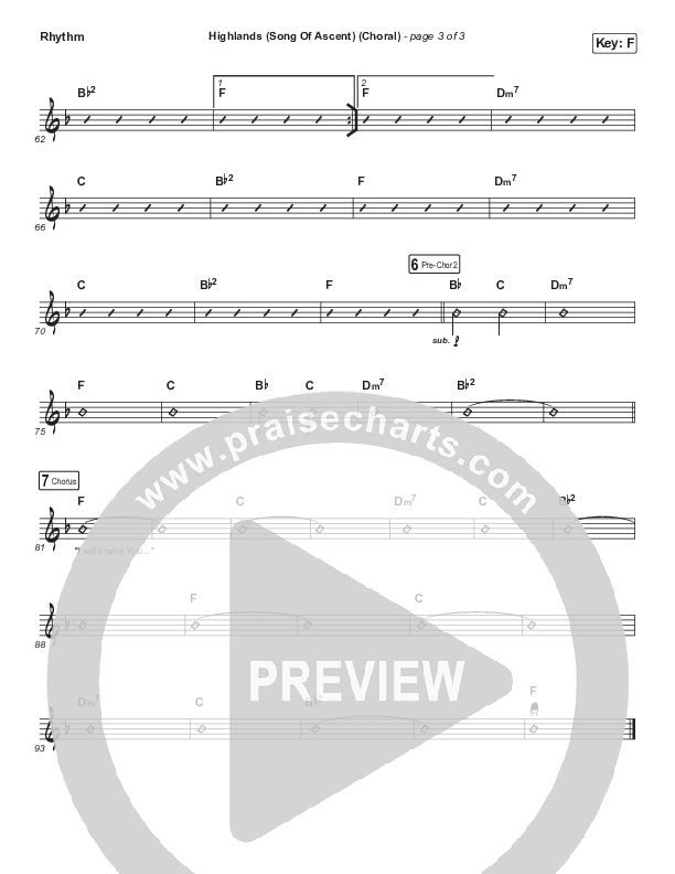 Highlands (Song Of Ascent) (Choral Anthem SATB) Rhythm Chart (Hillsong UNITED / Arr. Luke Gambill)