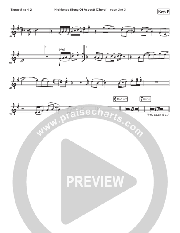 Highlands (Song Of Ascent) (Choral Anthem SATB) Tenor Sax 1/2 (Hillsong UNITED / Arr. Luke Gambill)